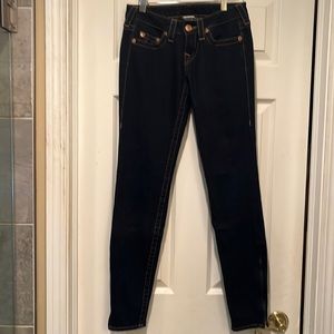 True Religion dark wash skinny with zipper at ankles size 25